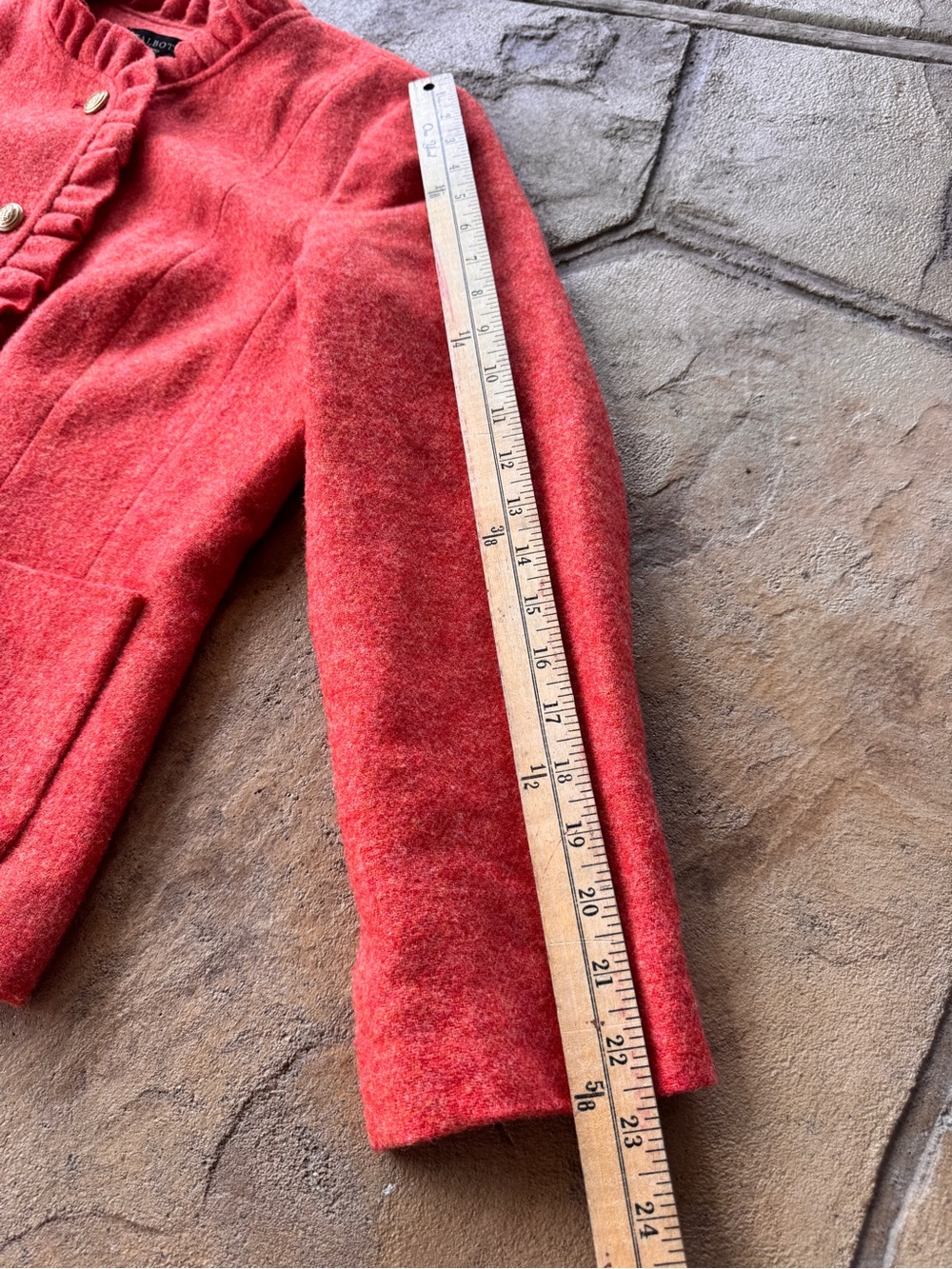 Talbots Petites 16P Wool Blend Ruffle Trim Jacket Coral Pink Button Front Lined - Picture 15 of 15